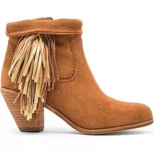 Sam Edelman LOUIE Suede Leather Chestnut Gold Fringe Boots Size 10